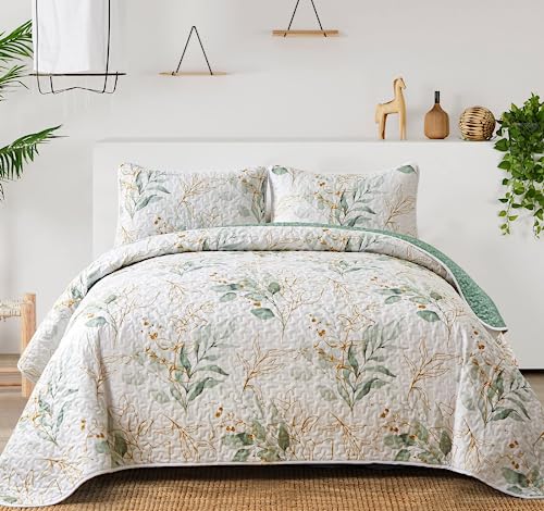 Floral Quilt Full Size Green Botanical Full Quilt Bedding Set
