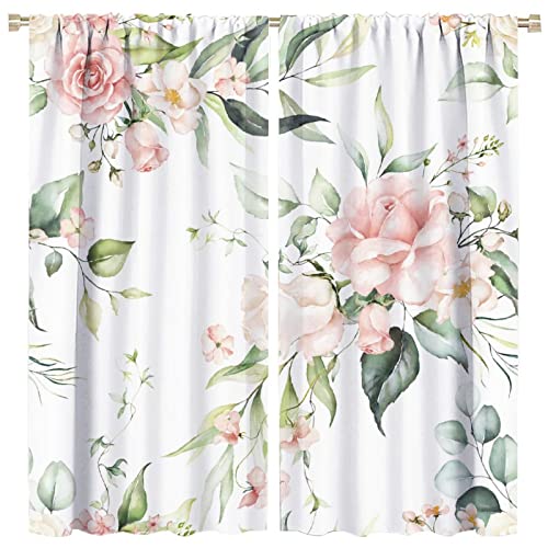Flower Curtains Watercolor Pink Floral Blackout Window Drapes