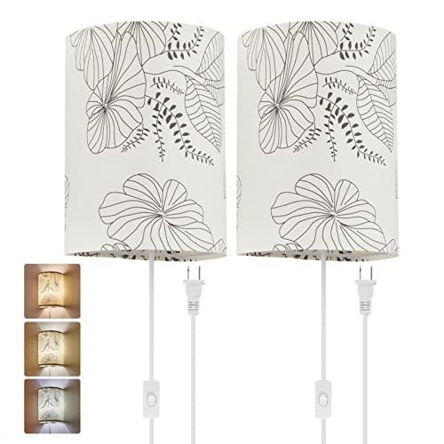 Flower Fabric Shade Plug-in Wall Sconces, 2 Pack