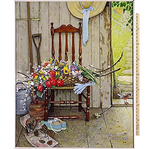 Norman Rockwell Flowers Cotton Fabric Panel