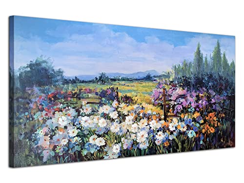 Flowers Wall Art Canvas Painting - Colorful Landscape Picture for Home Decor