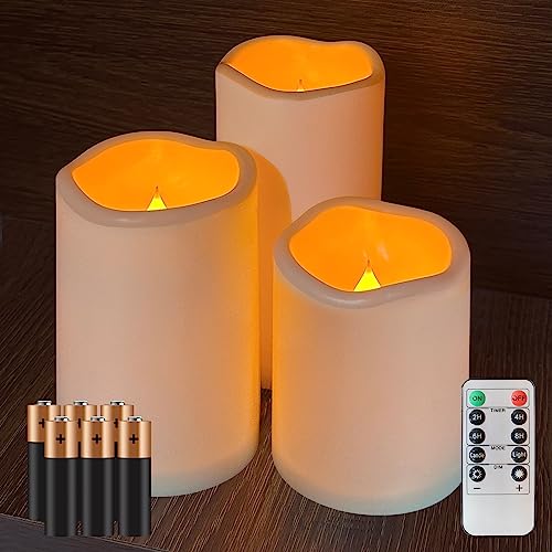 FMIX Remote-Operated Flameless Candles, 3-Pack with Batteries