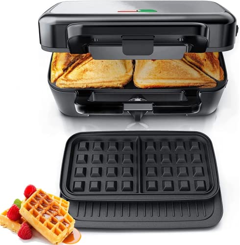FOHERE 3-in-1 Waffle/Sandwich Maker with Removable Plates
