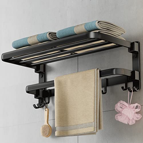 Foldable 24 Inch Towel Rack for Bathroom with Sturdy Hooks