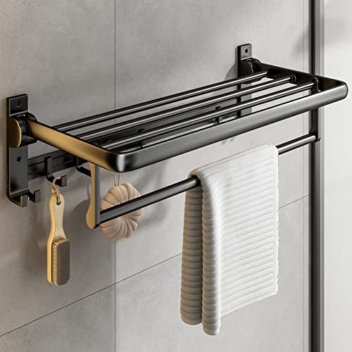 Foldable Bathroom Towel Rack with Hooks