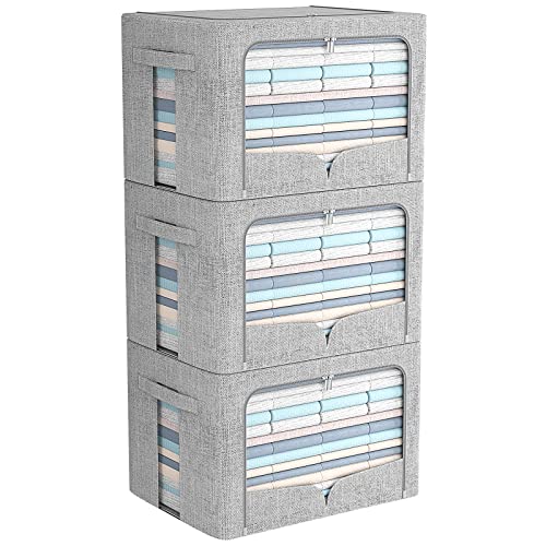 Foldable Fabric Storage Bins Set with Metal Frame and Clear Window