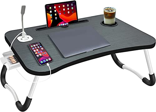 Foldable Laptop Bed Desk with USB Ports and Storage Drawer