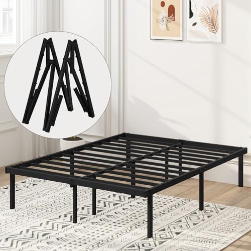 Foldable Queen Bed Frame Metal Platform Bed