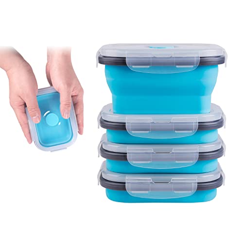 Vremi Silicone Food Storage Containers with BPA Free Airtight Plastic Lids  - Set of 4 Small and Large Collapsible Meal Prep Container for Kitchen