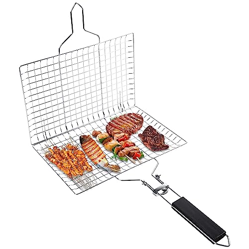 Foldable Stainless Steel Grilling Basket with Handle