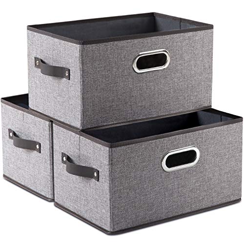 Foldable Storage Bins with Handles for Shelves