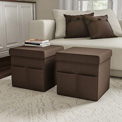 Foldable Storage Cube Ottoman with Pockets