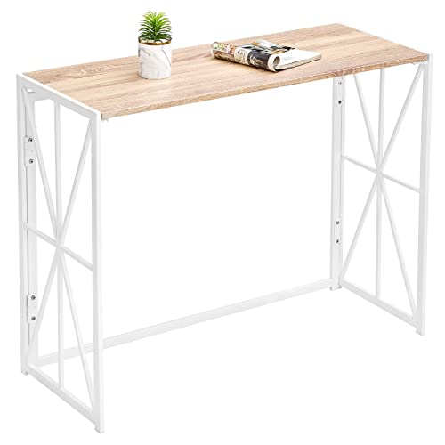 Folding Console Table with White Metal Frame