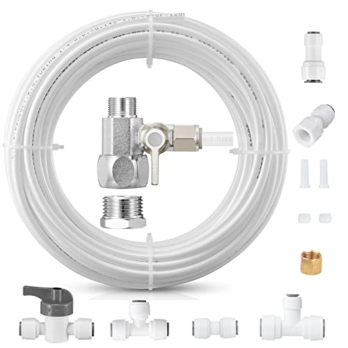 PEX Refrigerator Water Line Kit 25FT Ice Maker Tubing with Tee Stop Valve  Clear