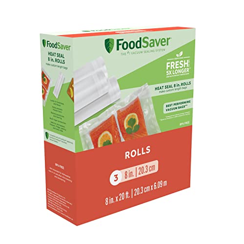 FoodSaver Vacuum Sealer Bags, Rolls for Custom Fit Airtight Food Storage and Sous Vide, 8" x 20' (Pack of 3)