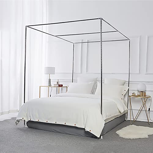 Foreate Full Size Stainless Steel Canopy Bed Frame in Silver