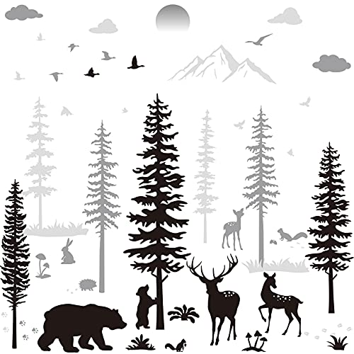 Forest Deers Wall Stickers Bears Pine Tree Wall Decals