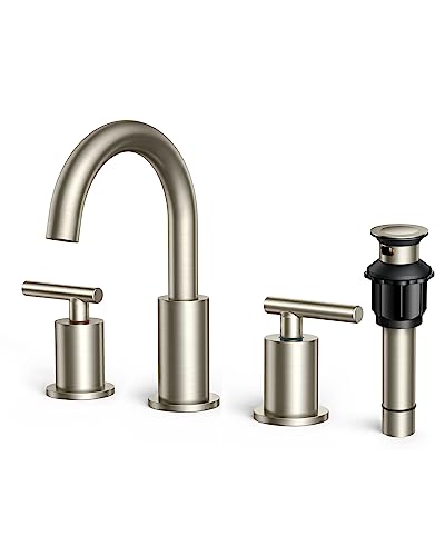Brushed Nickel 3-Piece Bathroom Faucet Set with Metal Drain Assembly