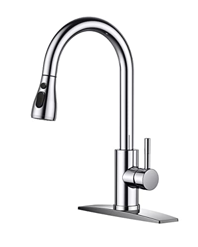 FORIOUS Pull Down Sprayer Chrome Kitchen Faucet