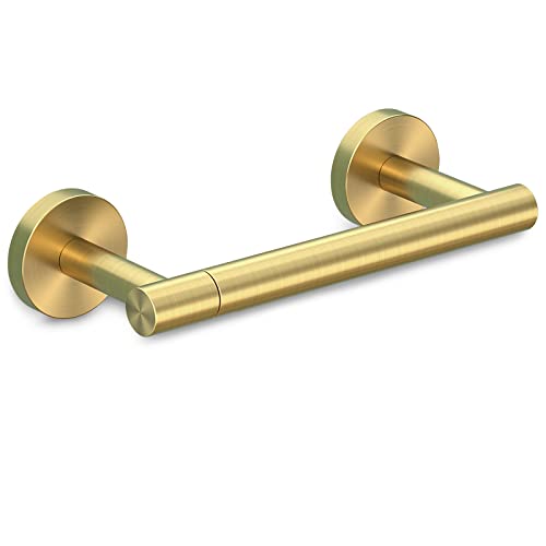 FORIOUS Toilet Paper Holder - Brushed Gold Wall Mounted Double Post Pivoting TP Holder
