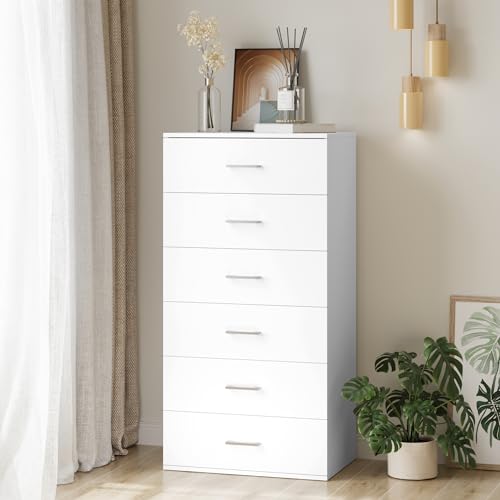 FOTOSOK 6 Drawer Dresser - White Dresser with Large Capacity