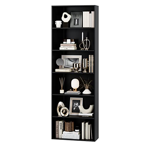 FOTOSOK 6-Tier Open Bookcase and Bookshelf, Black Display Storage Shelf