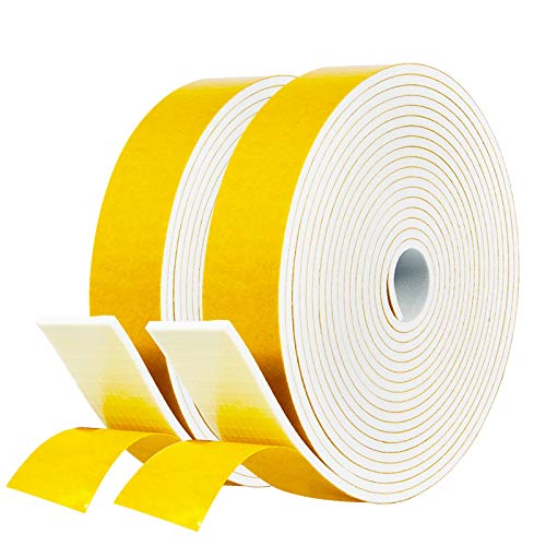 Fowong 1 Inch Wide Foam Weather Stripping - 2 Rolls, 1/8 Inch Thick