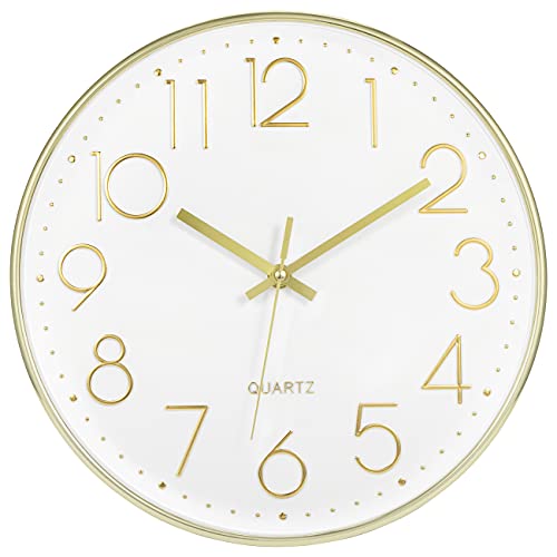 Foxtop 12 Inch Silent Gold Wall Clock for Home Decor