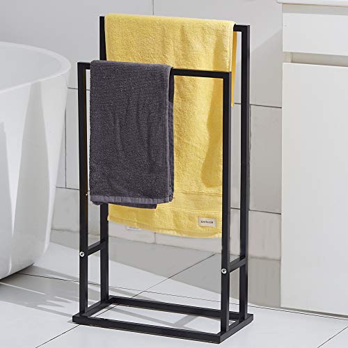 2 Tier Stainless Steel Black Towel Rack for Bathroom and Outdoor Use