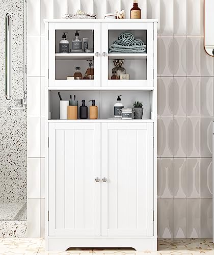 Freestanding Floor Cabinet with Open Shelf