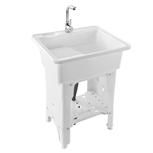 Freestanding Plastic Laundry Sink with Washboard