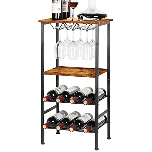 Freestanding Wine Rack with Glass Holder and Storage Shelves