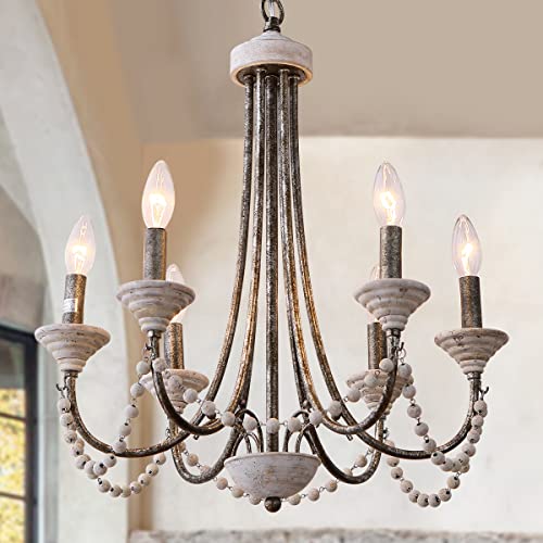 French Country Chandelier with Wood Bead