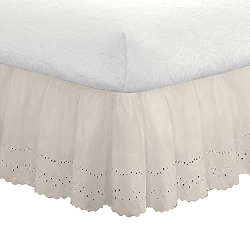 Eyelet Bed Skirt with Embroidered Details - King Size