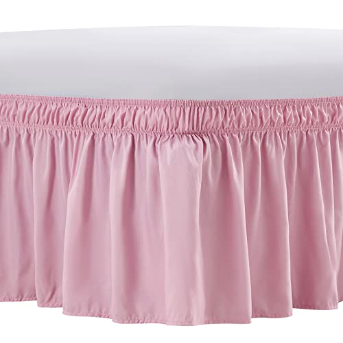 Dusty Pink Elastic Wrap Around Queen Size Bed Skirt - 15" Drop