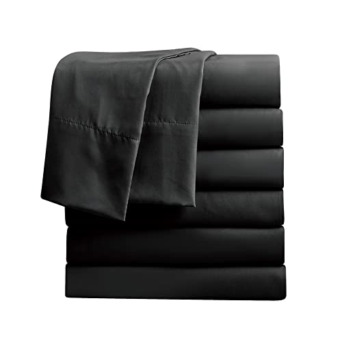FreshCulture Soft Microfiber Queen Flat Sheets - Pack of 6 (Black)