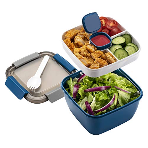 Salad Container for Lunch | Bento Bowl Lunch-Box To-Go Containers for  Adults Kids | Kit for Big Salads Women, Teens | Utensils Leakproof Dressing  Cup