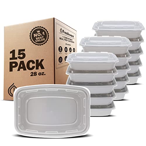 BPA-free 1 Compartment Meal Prep Containers [15 Pack] - 28 oz