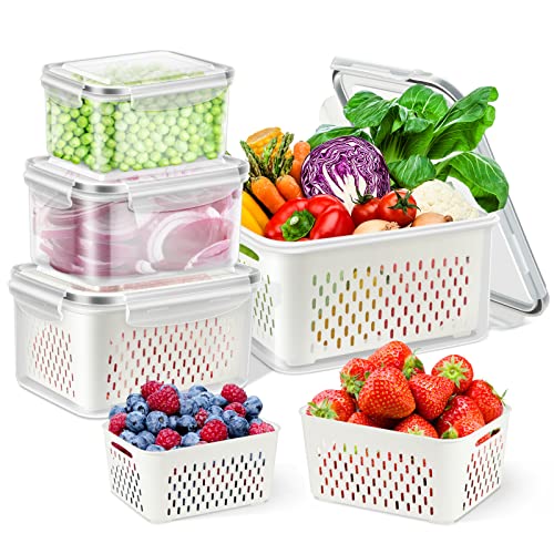 Soveressence Fridge Fruit Storage Containers - Refrigerator Colander Bins  for Produce and Veggies - Easily Wash, Prep and Store Fruits and Vegetables