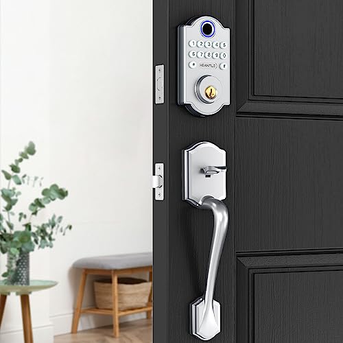 Front Door Handle with Keypad Lock - HEANTLE Keyless Entry Door Locks Deadbolt with Handle Set