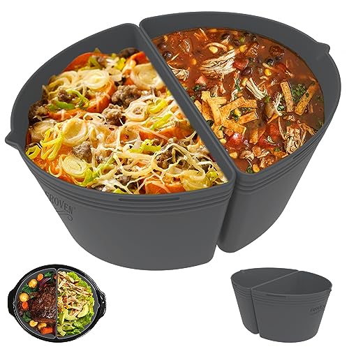 Slow Cooker Liners Divider, Large Size Crock Pot Liners Divider Insert with  Cleaning Wipe Reusable Silicone Cooking Liner Dishwasher Safe, Fit 6QT to