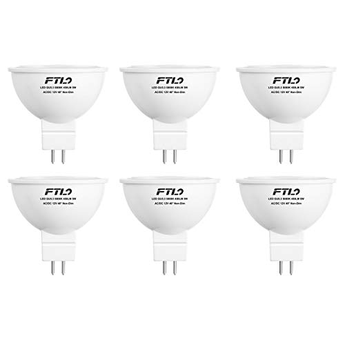 FTL MR16 LED Bulb 12V 50W Equivalent Halogen Replacement GU5.3 Pin Base 5W 5000K Daylight Non-Dimmable for Landscape and Track Lights,6-Pack