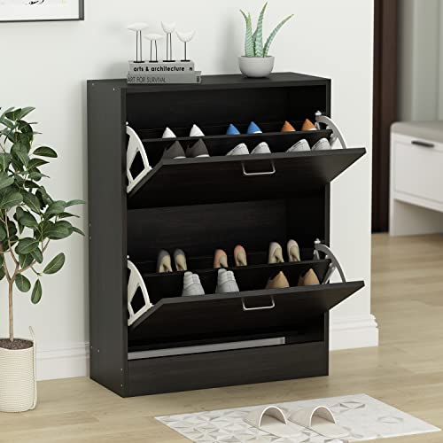 FUFU&GAGA Shoe Cabinet with 2 Flip Drawers