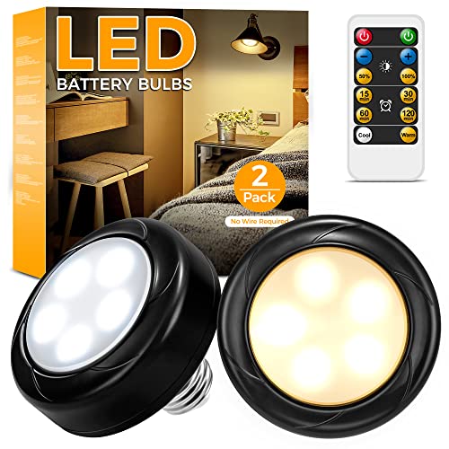 Battery Operated Light Bulbs with Remote, Battery Powered LED Puck Lights  with E26 Screw In, AA Battery Wireless Light Bulb for Non Electric Wall  Sconce,Pendant 