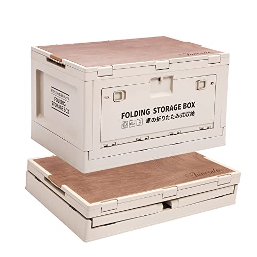 Funcode Folding Storage Box with Wooden Cover - Perfect for Camping, Car Storage, and Home Sorting