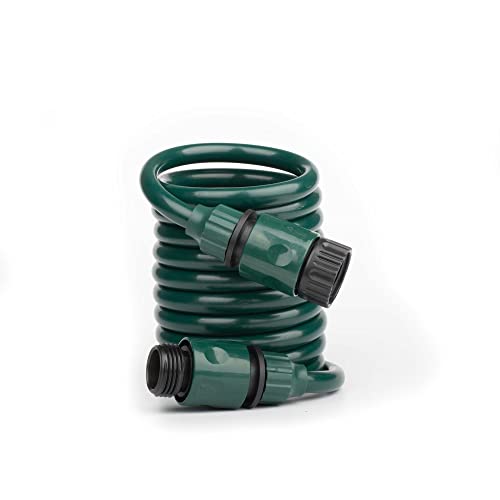 FUNJEE Lightweight EVA Coil 10 ft Garden Hose with Nipple QD Fittings, Female and Male Thread QD Fittings, Garden Tool Set (10FT, Green)