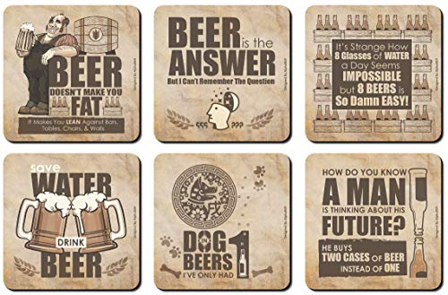 Funny Coasters for Drinks, 6 Set Cork Base