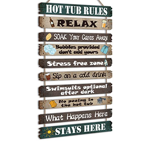 Funny Hot Tub Rules Wood Sign