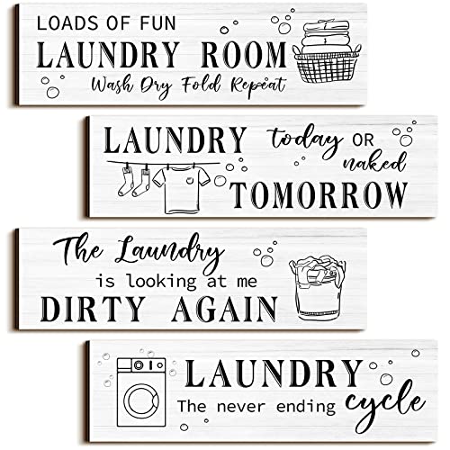 Funny Laundry Room Wooden Sign Wall Plaque Set