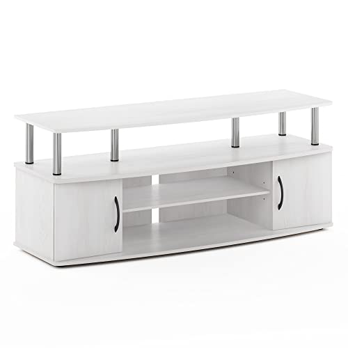 Furinno JAYA Large Entertainment Stand for TV Up to 55 Inch, White Oak/Chrome